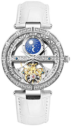 rorios Damen Uhren Automatikuhr Mechanische Uhren Leuchtend Uhr mit Leder Armband Mode wasserdichte Damenuhren