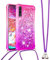 Handykette Handyhülle für Samsung Galaxy A7 2018 Hülle,Glitzer Quicksand kreatives Fließende Flüssigkeit schwimmt Silikon Case mit Umhängeband Handykordel Band Kette für Galaxy A7 2018,YB GS Pink Zi