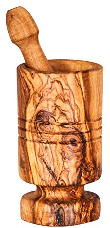 Mörser H12cm Olivenholz Holzmörser Stößel zylindrisch Holz Gewürzmühle Küche Natur Unikat Holz