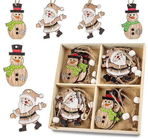 Decorazioni Albero di Natale in Legno, Albero di Natale Ornamenti Legno, Natale Ciondolo in Legno, Trucioli di Legno Decorativi da Appendere Colorati per la Casa, Albero di Natale e Addobbi per Feste