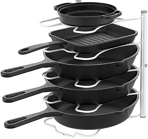 DecoBros Kitchen Counter and Cabinet Pan Organizer Shelf Rack, White