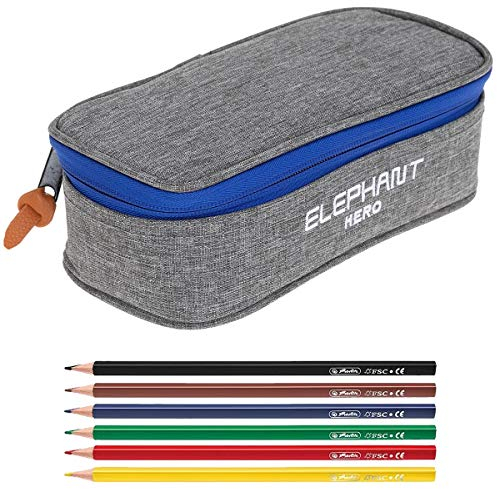 Elephant Mäppchen Mädchen Etui Federtasche Mäppchenbox groß Pennal Schülermäppchen Pencil case Box Large 12800 + 6 Stifte (Two Tone Grey Blue (Grau Blau))