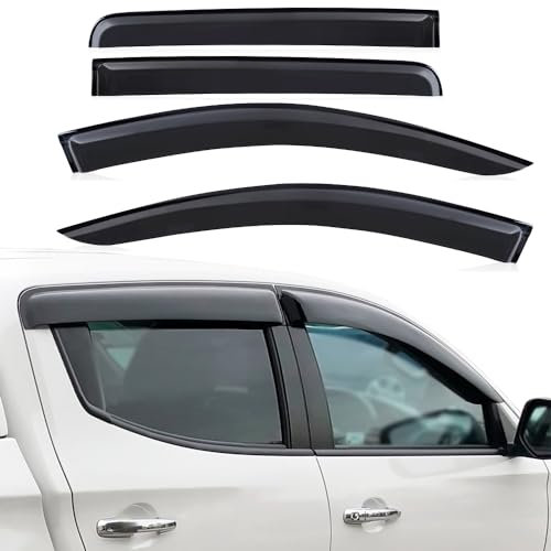 JHCHAN Windabweiser für 2015-2022 FIAT Fullback und Mitsubishi L200 Triton 2015-2023 Pickups Doppelkabine Winddeflektoren Smoke Schwarz