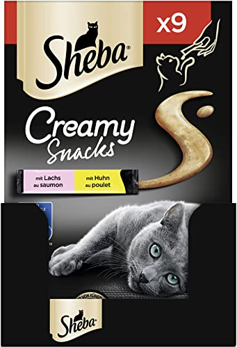 SHEBA Beutel Creamy Snacks für Katzen mit Huhn und Lachs cremiger Snack 7 x 9 x 12g