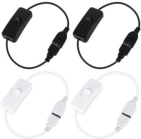 Boisbresil USB Cable Switch on off USB Male to Female Cable with Switch USB Cable Rocker Switch USB Inline Rocker Switch for Table Lamp LED Light Strip(Black and White)