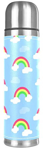 Bunte Regenbogen-Thermosflasche, vakuumisolierte Wasserflasche, kompakt, Edelstahl, Kaffee-/Reisebecher, 500 ml