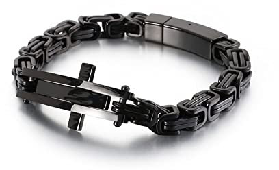 BCughia Cuban Bracelet, Simple Bracelet Black Stainless Steel Fork Design 210x7mm for Men