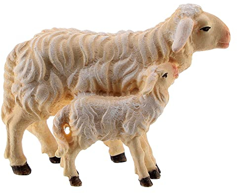 Holyart Schaf mit Lamm bemalten Grödnertalholz für Krippe Kostner 9.5cm