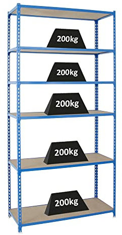 PROREGAL Schwerlastregal Giant MULI | HxBxT 250x120x40cm | 6 Fachböden | Fachlast 200kg | Blau | Lagerregal Kellerregal Werkstattregal Metallregal Fachbodenregal Steckregal