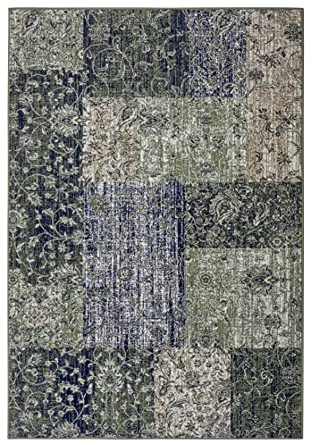 Hanse Home Teppich Kirie – Patchwork Teppich Kurzflor Modern Vintage Design Teppiche für Esszimmer, Wohnzimmer, Kinderzimmer, Flur, Schlafzimmer, Küche – Grün 80x150cm, 105447-80x150