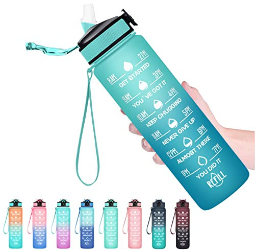 HYETA 32oz Wasserflaschen mit Times to Drink and Straw, Motivierende Wasserflasche mit Zeitmarkierung, Auslaufsicher & BPA-frei, Trinksport Wasserflasche für Fitness, Gym & Outdoor, Luca