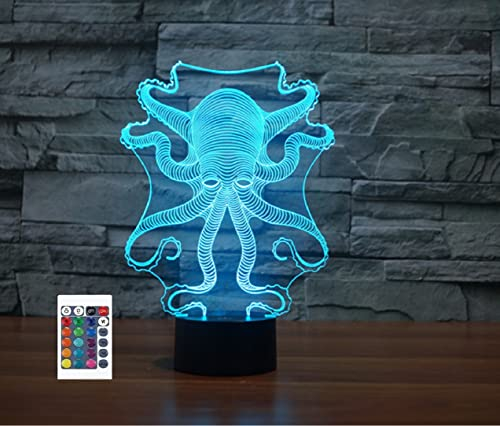SUPERRUIDALONG 3D Ocean Octopus Fernbedienung 16 Farben Nachtlichter Illusion Acryl LED Tisch Nachttisch Lampe Kinder Schlafzimmer Schreibtisch Dekor Geburtstag Geschenke Spielzeug für Kinder