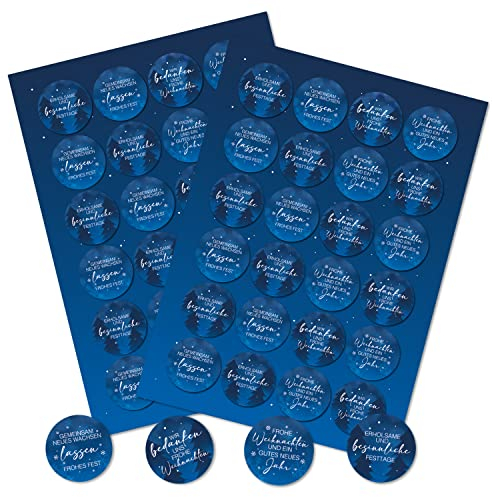 Logbuch-Verlag 48 Weihnachtssticker blau weiß Frohe Weihnachten gutes neues Jahr Aufkleber für Geschenke Verpackungen für Karten Ø 4 cm