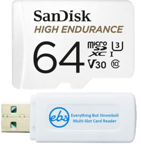 SanDisk SDSQQNR-064G-GN6IA Carte mémoire micro SD haute endurance compatible avec Wyze Cam v3 Pro, Wyze Cam Outdoor v2 Smart Camera (SDSQQNR-064G-GN6IA) avec 1 lecteur de carte micro SDHC et SD