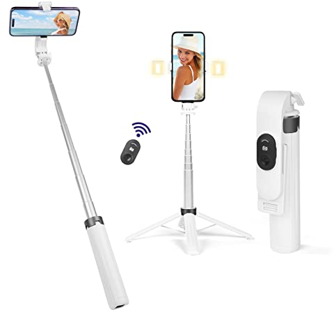 Flintronic Selfie Stick Quad-Stativ, Erweiterbar 3 in 1 Aluminium Selfie Stange, Bluetooth Selfie-Stange mit Abnehmbarer Fülllicht und Kabelloser Fernbedienung, für iPhone Samsung Smartphones Kamera