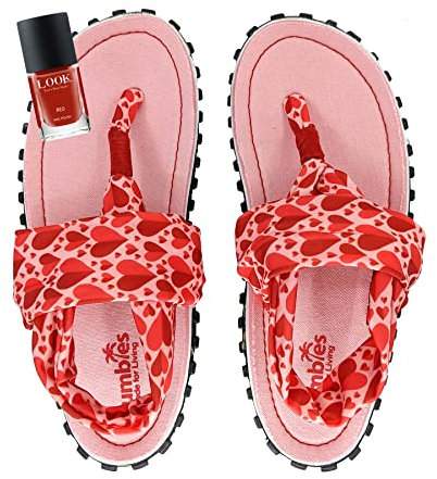 Gumbies Sandalen Set - Slingbacks Candy Heart mit dem Nagellack Red | Zehentrenner Damen | Sandalen Damen | Badeschlappen | Badelatschen