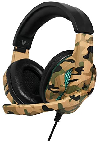 Vybe Cuffie LED con design mimetico per Play Station, Xbox, PC Gaming AUX-in, cuffie imbottite con cavo e microfono ad asta regolabile