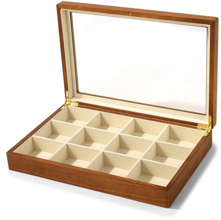 Oirlv Massivholz 12 Gitter Schmuckkästen für Ring Ohrringe Aufbewahrungskasten,Schmuckkästchen damen,Display Box,Trinket Organizer(Cremeweiß)