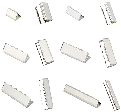 PandaHall 42 Crimp Endverschlüsse 6 Größen Band Crimp Ends Platin Lederband Crimps Messing Gürtelschnalle Endspitze Für Kleidung DIY Lederhandwerk Gürteltasche Schmuckherstellung, 10/15/20/25/30/35 mm