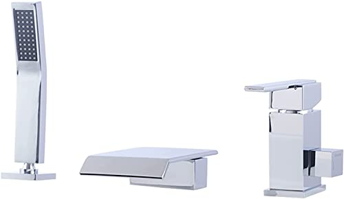 3 Loch Badewannenarmatur Wasserfall Wannenrandarmatur Wannenarmatur Heißes und Kaltes Wasser Badewanne Wasserhahn Messing Chrom Einhebel Wannenmischer mit Handbrause und Brauseschlauch,B (Size : B)