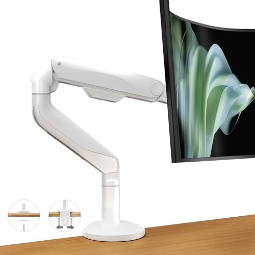 Ergounion Einzel-Monitorhalterung für 17-49 Zoll Bildschirme, Voll Verstellbarer Monitorarm Schreibtischhalterung, Ultrabreiter Monitorständer, bis 15 kg, Weiß