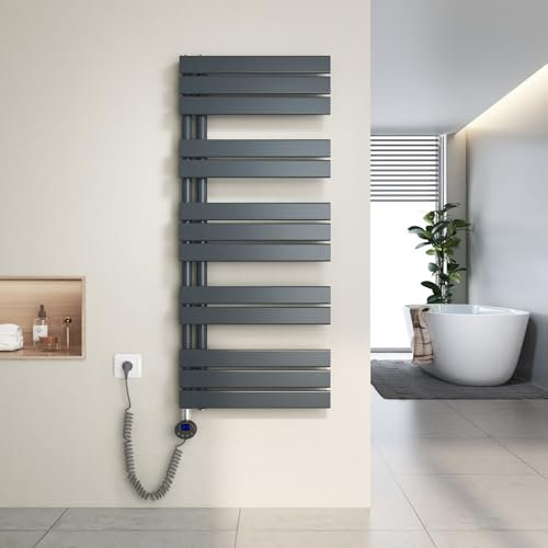 Heilmetz Toallero electrico baño 1176x500mm 600W, radiador toallero electrico con termostato Elemento Calefactor y función de Temporizador（Antracita）