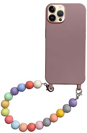 Bakicey Mobile Phone Case for iPhone 13 Mini Glitter Rainbow with Beads Band Transparent Aesthetic Protective Case Women Girls Crystal Clear Case with Cute Chain Case for iPhone 13 Mini, Dusky Pink
