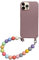 Bakicey Mobile Phone Case for iPhone 13 Mini Glitter Rainbow with Beads Band Transparent Aesthetic Protective Case Women Girls Crystal Clear Case with Cute Chain Case for iPhone 13 Mini, Dusky Pink