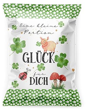 Viel Glück Geschenke Fruchtgummi Tütchen, 100 Stück: Kleine Gastgeschenke Glücksbringer für Prüfung, Silvester, Neujahr, Hochzeit, Kleeblatt 7 x 9 cm
