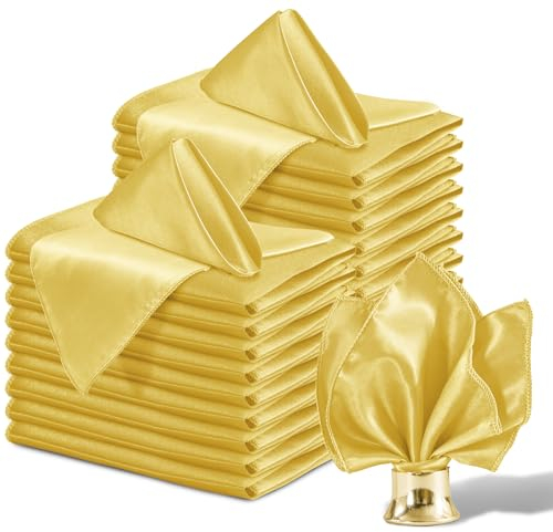 Aormenzy 50 Stück goldene Satin-Servietten, 30,5 x 30,5 cm, seidige Servietten, Party-Tuchservietten, quadratische Satin-Servietten, Esstisch-Servietten, weiche Stoffservietten für Hochzeit, Bankett,
