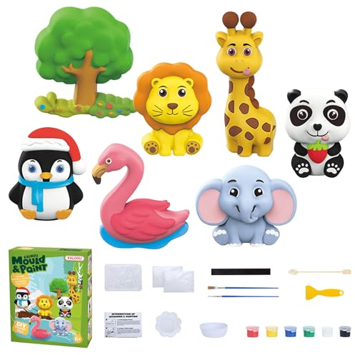 WithFlying Animal Toys Creative Kraft Navidad Decoración Manualidades Niños DIY Figuras de yeso para pintar, juego de pintura de animales para niños, figuras de animales, juego de manualidades