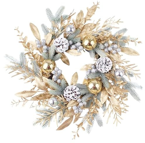 PAIKOE Christmas Door Wreath, 50cm/19.7in Artificial Wreaths, Christmas Wreath for Front Door Decor Winter Wreath with Silver Berries and Pine Cones for Christmas Home Window Decoration
