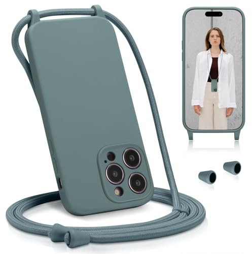 Verco Liquid Silikon Handyhülle für iPhone 15 Pro Case [verstellbare Kette] Schutzhülle Handykette für iPhone 15 Pro Hülle - Ideal für Festival und Outdoor