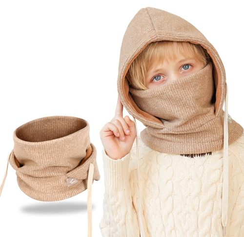AYPOW Cagoule d'hiver Thermique pour Enfants 4-10Ans, Multifonction Coupe-Vent Réglable Masque de Ski, Bonnet Tricoté Polaire Chaude, Casquette Cache-Cou Tour de Cou écharpe Garçons Filles Plein Air