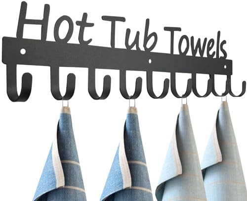 GreatMH Black Pool Towel Rack Outdoor Towel Rack for Pool Towel Hooks Towel Hanger for Bathrobes Clothes 9 Hooks (Black Hot Tub)