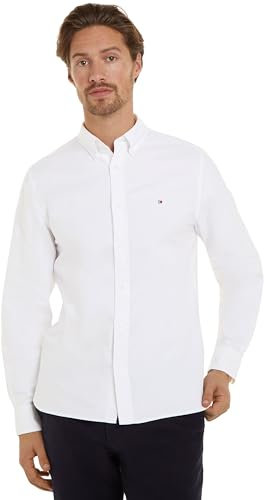 Tommy Hilfiger Herren Hemd Oxford Shirt Langarm, Weiß (Optic White), L