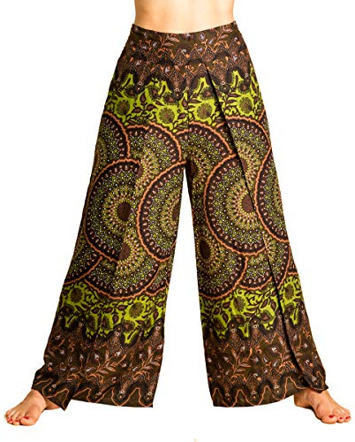 PANASIAM Palazzohose Damen - weiter Hosenrock - Mandala Design im Boho Stil | luftige leichte Sommerhose, gerader Schnitt, Strandhose, variabler Bund, 2 Größen, Sunshine Pants