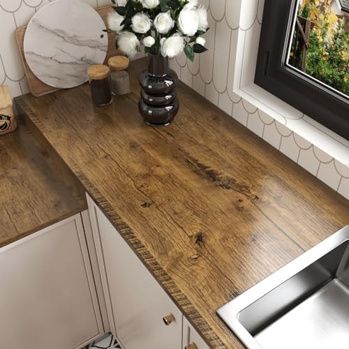 Yullpaper Self Adhesive Wood Wallpaper Washable Kitchen Wallpapers Vintage Brown Wood Effect Vinyl Wrap for Kitchen Worktop Peel and Stick Panel Wall paper Roll Adhesive Table Cabinet Cover 40 X 300cm