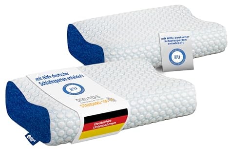 alpha mat®️ Nackenstützkissen Seitenschläfer & Rückenschläfer | Orthopädisches Kissen gegen Nackenschmerzen mit Ventilation und Kühlender Stoff Alpha Cool | Ökotex Bio Wolle Bezug (Discovery 2er Set)