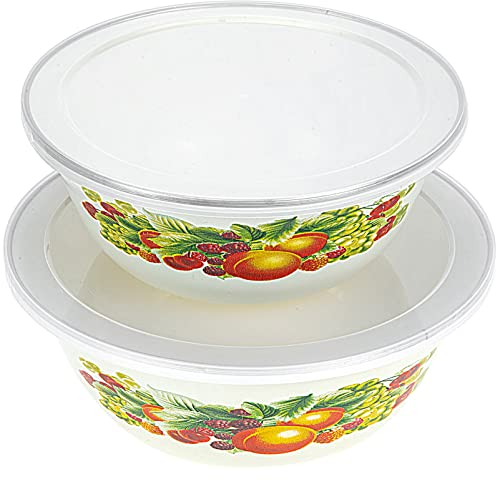 Hoement 2juegos Cuencos Esmaltados Con Tapa Para Sopa y Fideos Instantáneos Recipientes Para Conservar La Frescura De Comida Casa Vintage