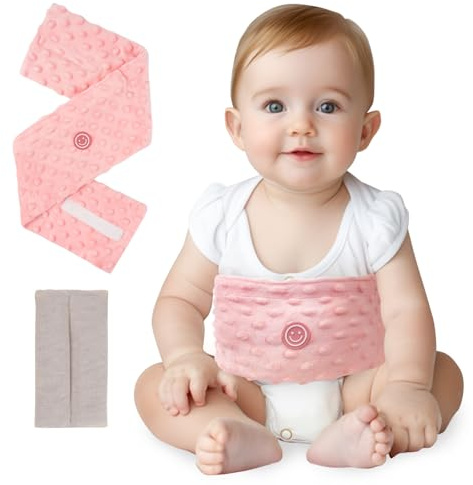Comfheat Baby Heat Pad Tummy for Colic,Flaxseed,0-3 Years (Pink) | Baby Belly Wrap Swaddling Belt with Soothing Warmth, Natural Relief for Upset Stomach in Babies and Toddlers