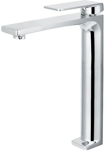IMEX - Grifo Lavabo Caño Alto | Grifo Baño Mezclador Agua Fria y Caliente | Grifería Monomando Efeto Cascada con Caño de Latón y Ahorro de Agua | Serie Fiyi | Color Cromado