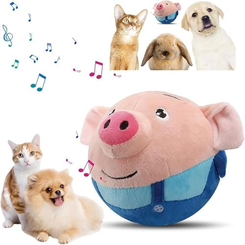 Interactive 2024 Active Moving Plush Pet Toys, Squeaky Pig Talking Dog Toy - Washable, Shake, Bounce, Blue