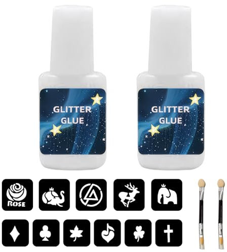 2 Flaschen Hautkleber Glitzer Tattoo Kleber Hautkleber Für Glitzertattoos Kinder Tattoo Kleber Glitzer-Gel-Tattoo-Kleber, Glitzerndes Glitzer-Kosmetikband Mit Doppelseitigem Pinsel-Tattoo-Aufkleber