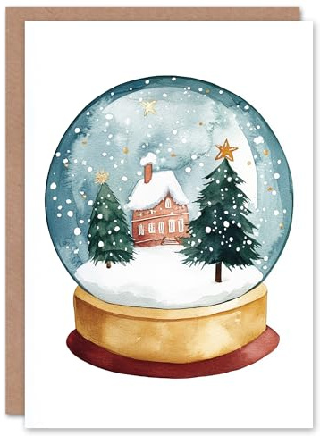 Wee Blue Coo Winter Cabin Trees Snow Globe Festive Fun Xmas Art Blank For All Christmas Card