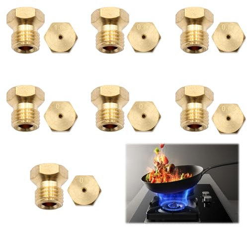 VEGCOO 7 Pcs Gicleur Gaz Butane Universels 0.5x1, 0.65x1, 0.7x2, 0.87x2, 1.02x1, Injecteur Gaz Gicleur Bouteille Kit Conversion, Gicleur Gaz Ville, Gicleur Gaz Bouteille pour Plaques de Cuisson à Gaz