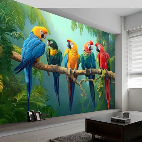 Papier peint panoramique 3D Perroquet De La Jungle Naturelle 400 x 280 cm Revêtement mural décoration salon, Papier peint intissé Murale Salon Chambre TV Mur Murale