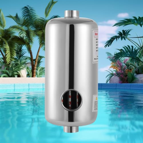 Levkitch Poolheizung 28W Edelstahl Schwimmbadheizung Wärmetauscher 150L/min Poolwasserdurchfluss und 18 L/Min Heißwasserfluss Pool-Wärmetauscher (28W)
