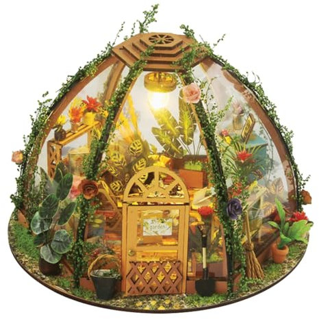 Maison de Poupée en Bois Miniature, Maison a Construire Kit,DIY Miniature De Jardin House avec Meubles et Lumière LED, Cadeau de Bricolage pour Adultes Enfant(Maison Fleurie Étoilée)