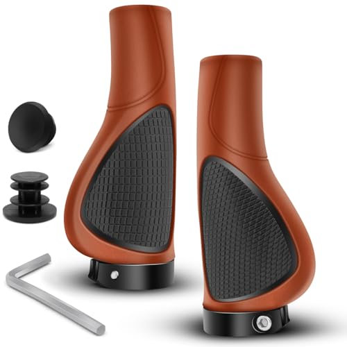 GOUNNU Fahrradgriffe Rutschfester Lenkergriffe Ergonomisch Weichem Rubber Fahrrad Griffe mit Aluminium Lock Lenker Griffe MTB für 22.2 mm Fahrrad/Mountainbike/Rennrad/BMX (Braun)